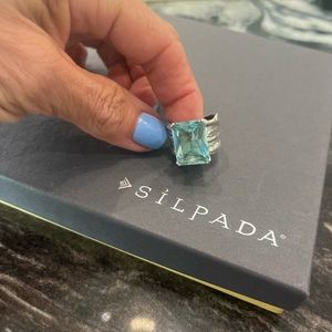 Silpada sterling silver and aqua glass ring